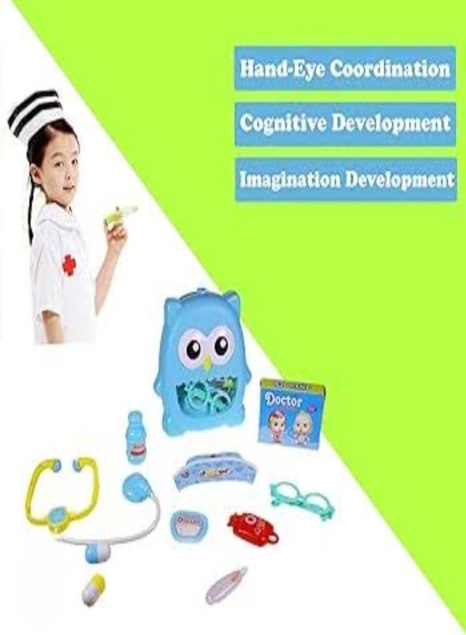 Manos Cute Owl Shaped Doctor Play Set with Sturdy Lock, Safe Material, Smooth Edges for Kids 3+ Years, 12 Pieces, Blue Pack of 1 - Image 3